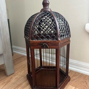 Elegant Brown Wooden Birdcage Home Accent